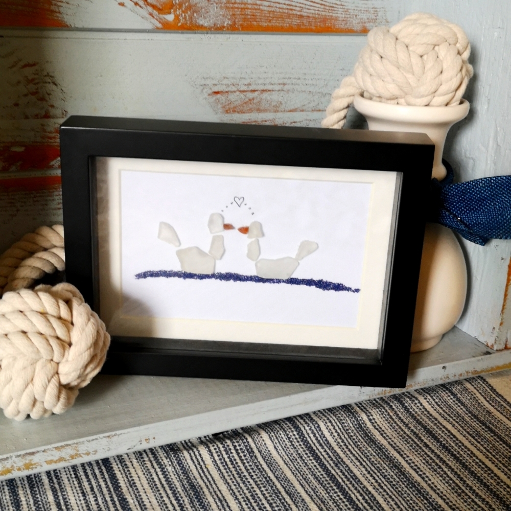 "Lovebirds" beach glass art